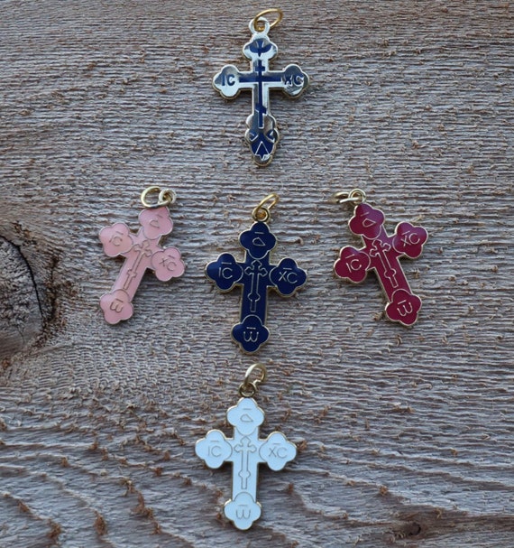 Budded Orthodox Cross Pendant: Enamel Christian Jewelry