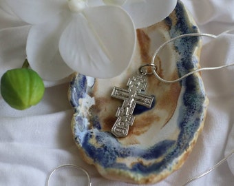 Plated Orthodox Cross Pendant Necklace with Stainless Steel Chain