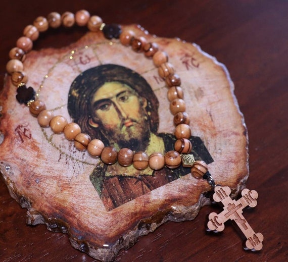 Prayer Bracelet with olive wood beads, wooden cross - Ancient Faith Store