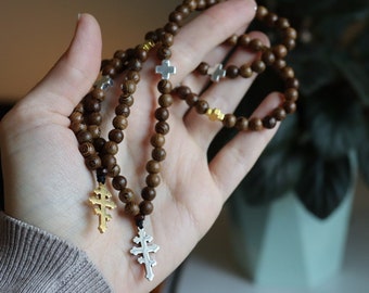 Waterproof Wooden Chotki Prayer Beads Stainless Steel Orthodox Christian 3 Bar Cross Komboskini Rope Ebony Wood Jesus Prayer Made In USA
