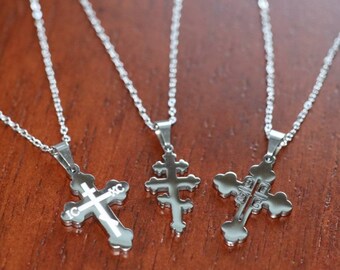 Collier Croix Orthodoxe Simple Plaqué Or 18 Carats - Chaîne Clavicule Minimaliste En Acier Inoxydable