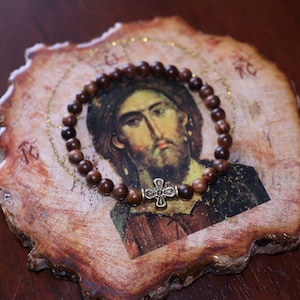 33 Bead Aromatic Rosewood Chotki Prayer Bracelet with Orthodox Cross Charm Jesus Beads Christian Brojanica Komboskini Rope Gifts Baptism