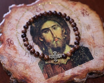 33 Bead Aromatic Rosewood Chotki Prayer Bracelet with Orthodox Cross Charm Jesus Beads Christian Brojanica Komboskini Rope Gifts Baptism