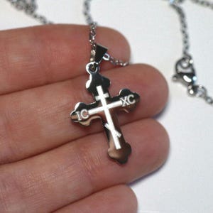 Custom 1 Inch Platinum Waterproof Surgical Steel Necklace with a Budded IC XC  Orthodox Pendant Christian Jewelry Baptismal Cross Christ