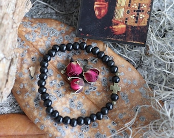 African Blackwood Prayer Bracelet with Orthodox Christian Cross Charm