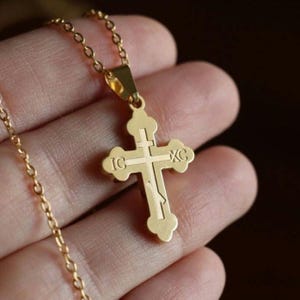 Custom 1 Inch 18k Gold Plated Waterproof Surgical Steel Necklace IC XC Orthodox Christian Cross Pendant Necklace Jewelry Baptismal Cross