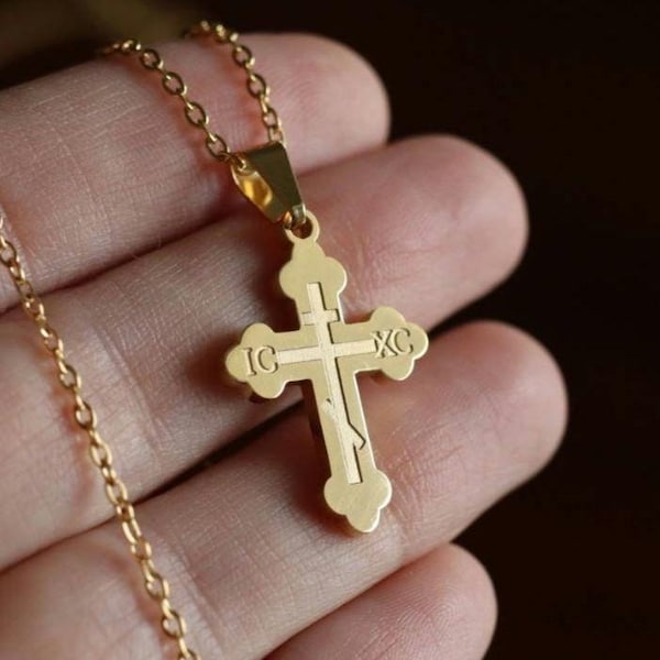 Kundenspezifische 1-Zoll-18k Gold-Ton-Kreuz-Halskette: Wasserdichter chirurgischer Stahl