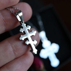 Custom 1 Inch Russian Orthodox Baptismal Cross Pendant Necklace Waterproof Platinum Surgical Steel Christian Baptism Chrismation Gift