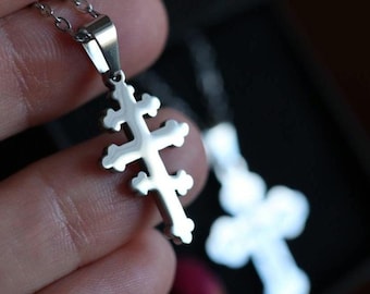Russian Orthodox Cross Pendant Necklace, Waterproof Surgical Steel