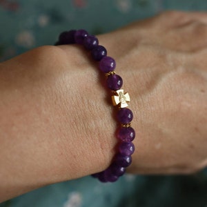 Raw Amethyst Prayer Bead Bracelet Brojanica with Christ Icon Charm Orthodox Christian Komboskini Chotki Orthodox Christian 33 Bead Chotki