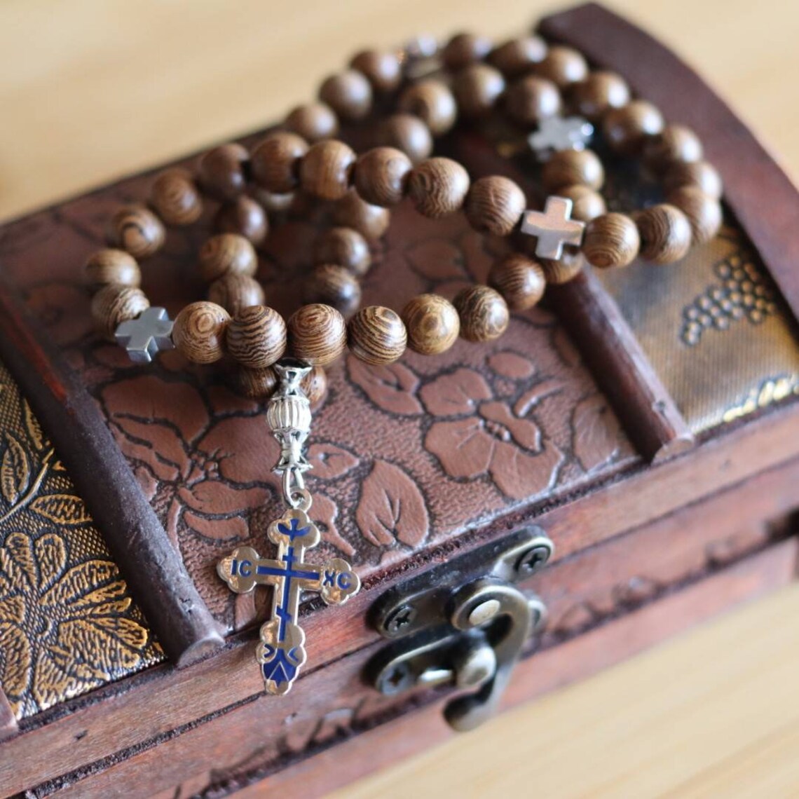 Wooden Prayer Beads with Silver Orthodox Cross Etsy