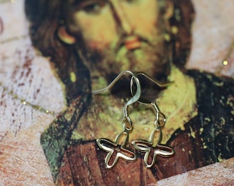 Surgical Steel Waterproof Elegant Small Cross Earings and Necklace Christian Jewelry Gift Women Girls Baby Baptism Pretty Orthodox Dainty