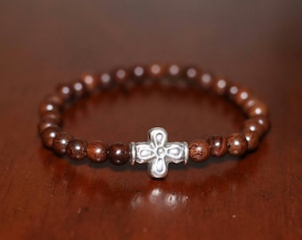 33 Bead Rosewood Chotki Prayer Bracelet with Mykonos Silver Cross Charm Jesus Beads Christian Brojanica Komboskini Rope Gifts Women Baptism