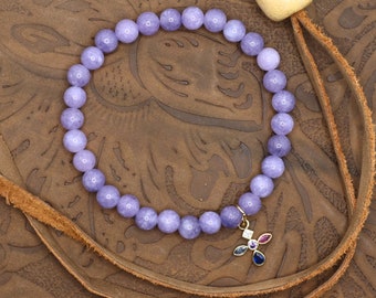 Prayer Bead Bracelet with Sterling Silver Zirconia Cross Charm – Lilac Jasper Orthodox Christian Gift