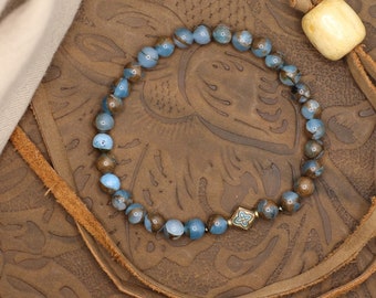 Hand Painted Reversible Blue Lake Cloisonne Chotki Prayer Reminder Bracelet Beaded Rustic Cross Orthodox Christian Hesychastic Jesus Prayer