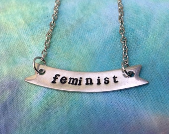 Feminist Banner Necklace - Pewter Feminist Necklace - Pro Women - Pro Choice Necklace - Nasty Woman Necklace