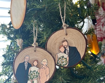 Wedding Wood Slice Ornament - Custom Family - Faceless Family - New Couple - Anniversary