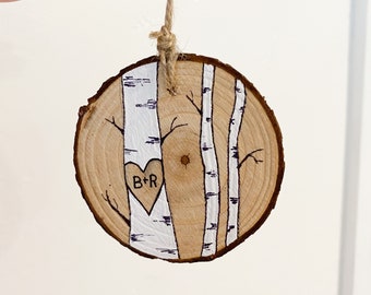 Wood Slice Ornament - BIRCH TREE  - Customized with Initials