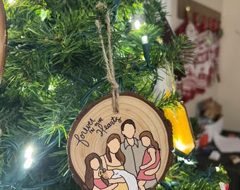Angel Baby Wood Slice Ornament - Custom Family with Angel Baby - Faceless Family with Angel Baby