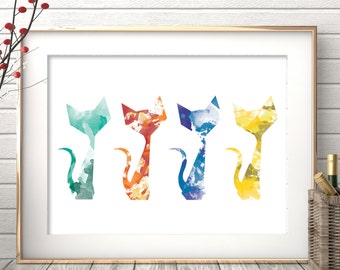 Cat art print. Printable Watercolor Cat lover print. Abstract cat. Colorful cat print. Abstract Cat Print. Home wall art. Apartment wall art