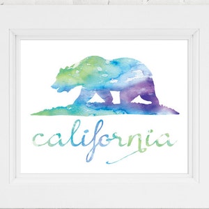 Printable California State Flag Watercolor Print California Watercolor