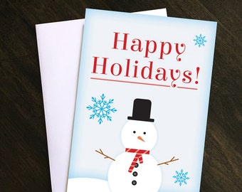 Holiday card. Chirstmas Card. Happy Holidays. Snowman Card. Snowflake Card. Holiday Greeting Card. Merry Christmas. x-mas card xmas card.