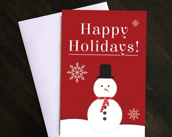 Holiday card. Chirstmas Card. Happy Holidays. Snowman Card. Snowflake Card. Holiday Greeting Card. Merry Christmas. x-mas card xmas card.