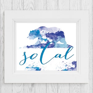 Printable So Cal Watercolor Print CA state Flag print California Watercolor Print LA L.A. Los Angeles Home wall art Apartment wall art. Teen