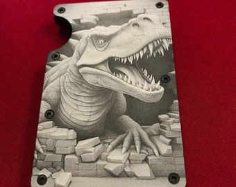 Angry Dinosaur RFID Wallet Laser Engraved Metal Wallet Big Foot