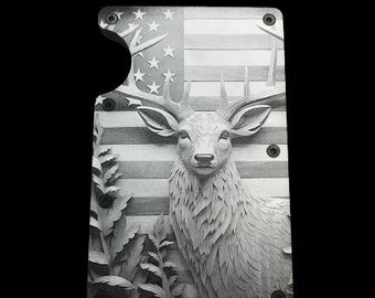 Deer on Flag RFID Wallet Laser Engraved Metal Wallet