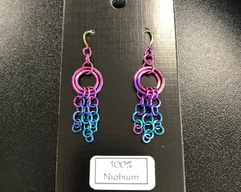 Rainbow Chain Earrings Hypoallergenic Niobium Jewelry