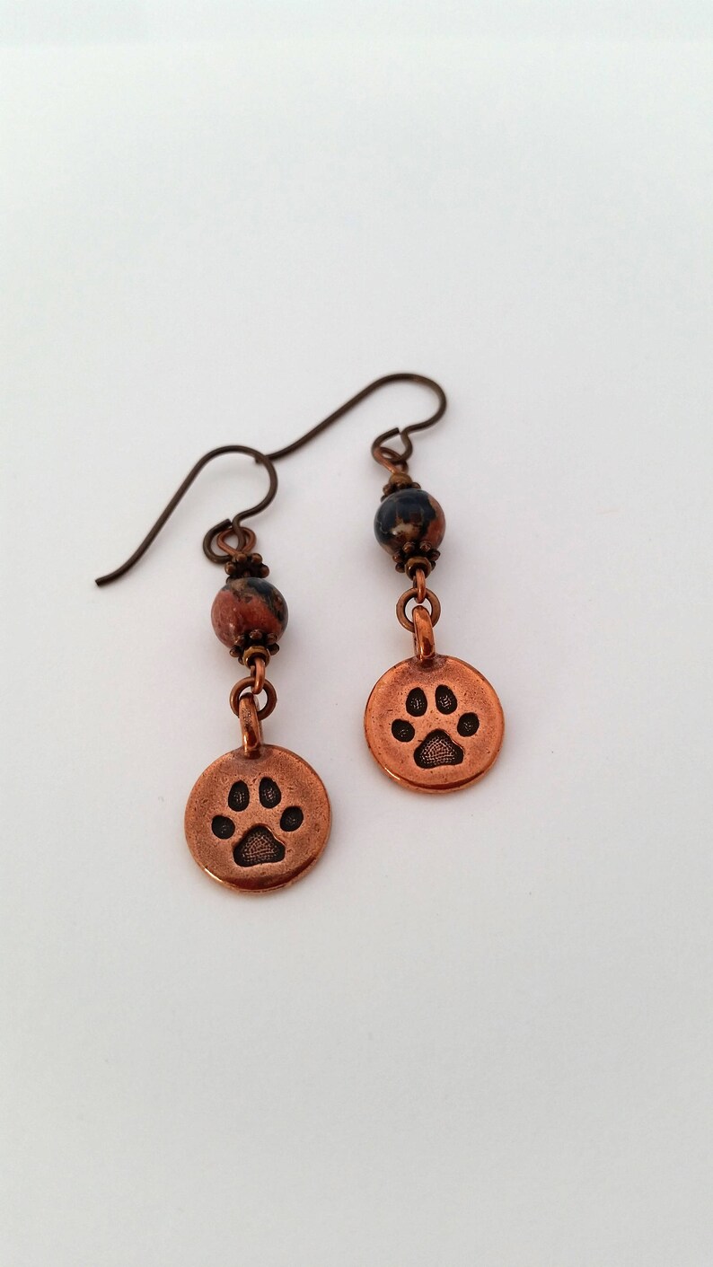 Paw Charm Earrings Gold Charm Tiger Eye Bead Earrings Dog Mom Earrings