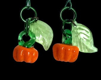 Glass Pumpkin Earrings, for Autumn Fall Thanksgiving Halloween