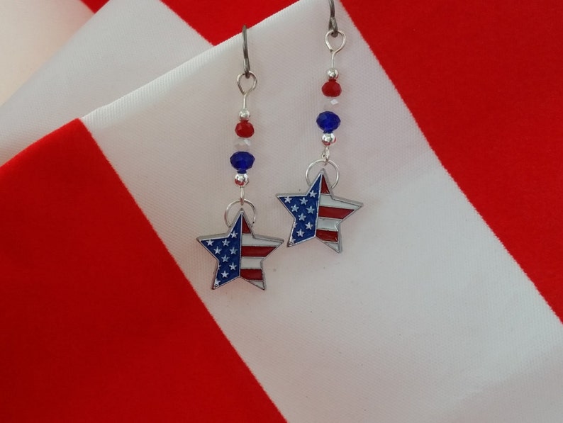 Patriotic Niobium Earrings, Red White and Blue, Hypoallergenic Niobium Ear Wires, Independence Day, 4th of July or New Citizen Gift image 1