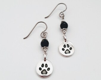 Silver Paw Print Earrings with Hypoallergenic Niobium Ear Wires Paw Earrings Dog Mom Gift Jewelry Cat Earrings Dog Earrings Pet Lover Gift