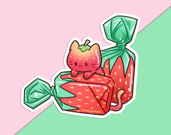 Adesivo de vinil de gato doce de morango