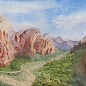 Zion National Park - Angel&#39;s Landing Trail - Southwest Desert Wilderness - Original Watercolor Painting