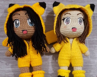 PATTERN ONLY: Chibi Doll Base with Pikachu Inspired Onesie