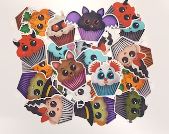 Spooky Kawaii Halloween Cupcake Waterprooof Vinyl Stickers // Decal Stickers // Laptop Decal // Illustration Stickers