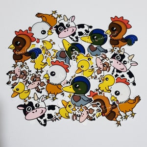 Lindas pegatinas de vinilo impermeables de animales de granja Kawaii // Calcomanía portátil // Pegatinas de botellas de agua // Pegatinas de calcomanías // Pegatinas de ilustración