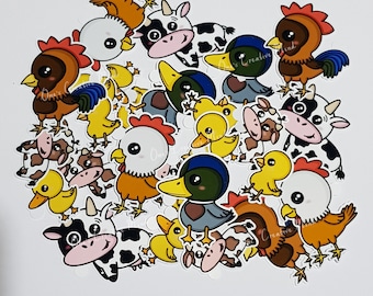 Cute Kawaii Farm Animal Waterproof Vinyl Stickers // Laptop Decal // Water Bottle Stickers // Decal Stickers // Illustration Stickers