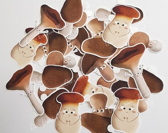 6 Cute Whimsical Mushroom Waterprooof Vinyl Stickers // Decal Stickers // Laptop Decal // Illustration Stickers