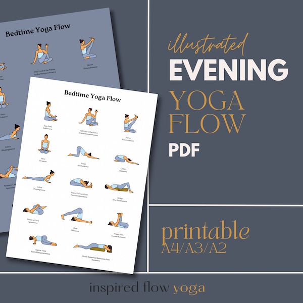 Bedtime yoga flow printable, Yoga Poses poster, Yoga poses art, Yoga for Better Sleep, Yoga Illustrations Digital download, Yoga Sequence