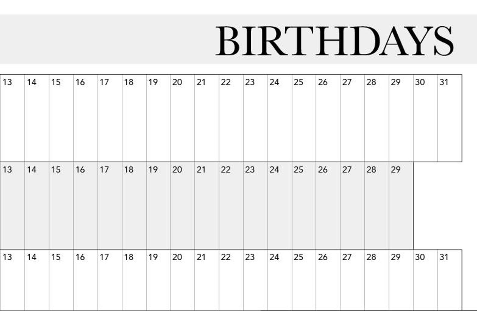 Perpetual Birthday Wall Calendar A1 Large Giant Printable | Etsy