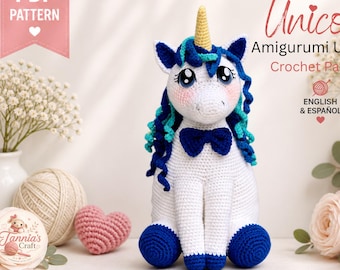 Amigurumi Einhorn Muster PDF, häkeln Einhorn Puppe Anleitung, Sofort Download, Englisch Spanisch