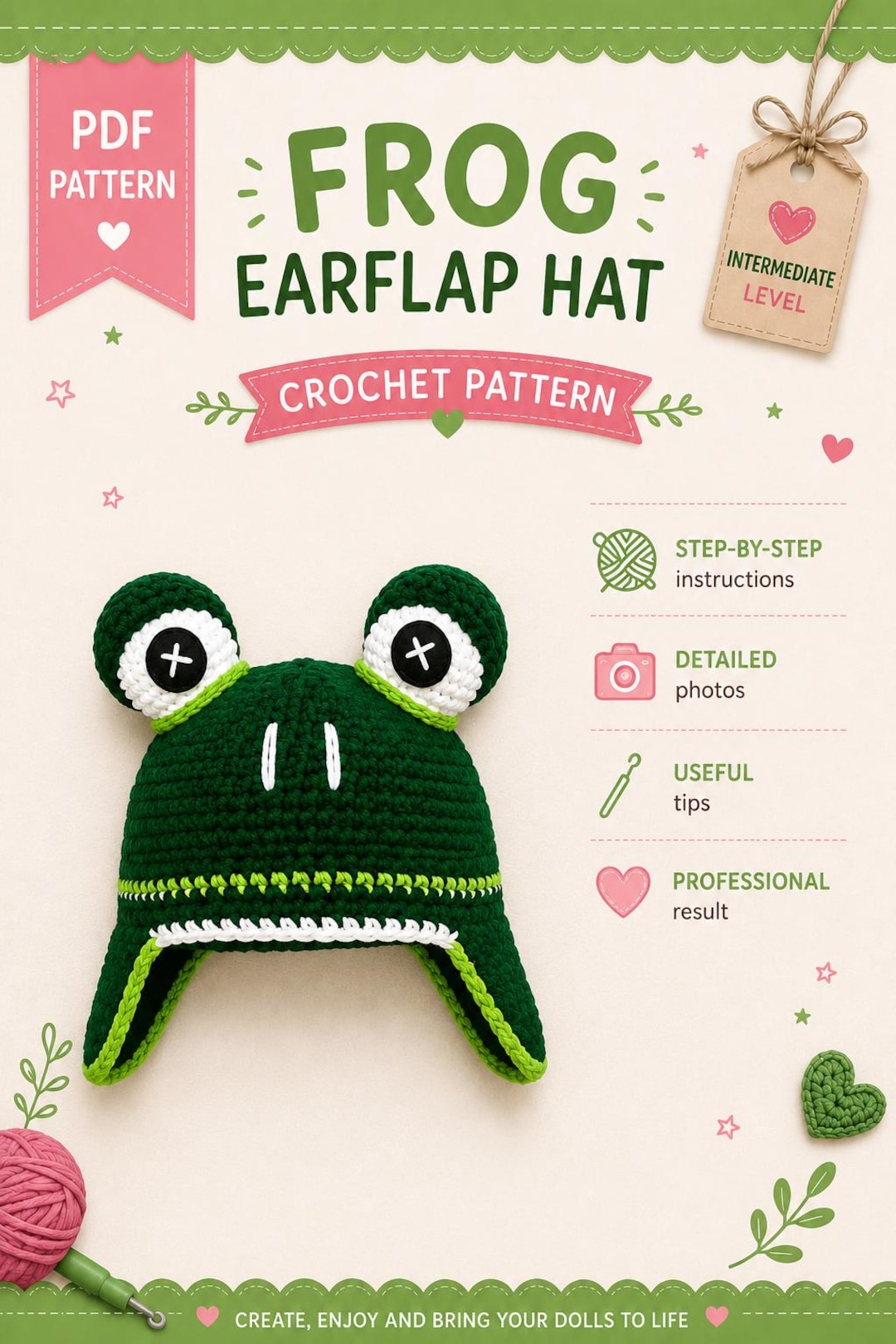 Crochet Frog Hat Pattern PDF, Kids Animal Hat, English Spanish Tutorial ...
