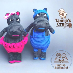 Patrón de hipopótamos gemelos a crochet: Muñeca amigurumi PDF (Inglés/Español)