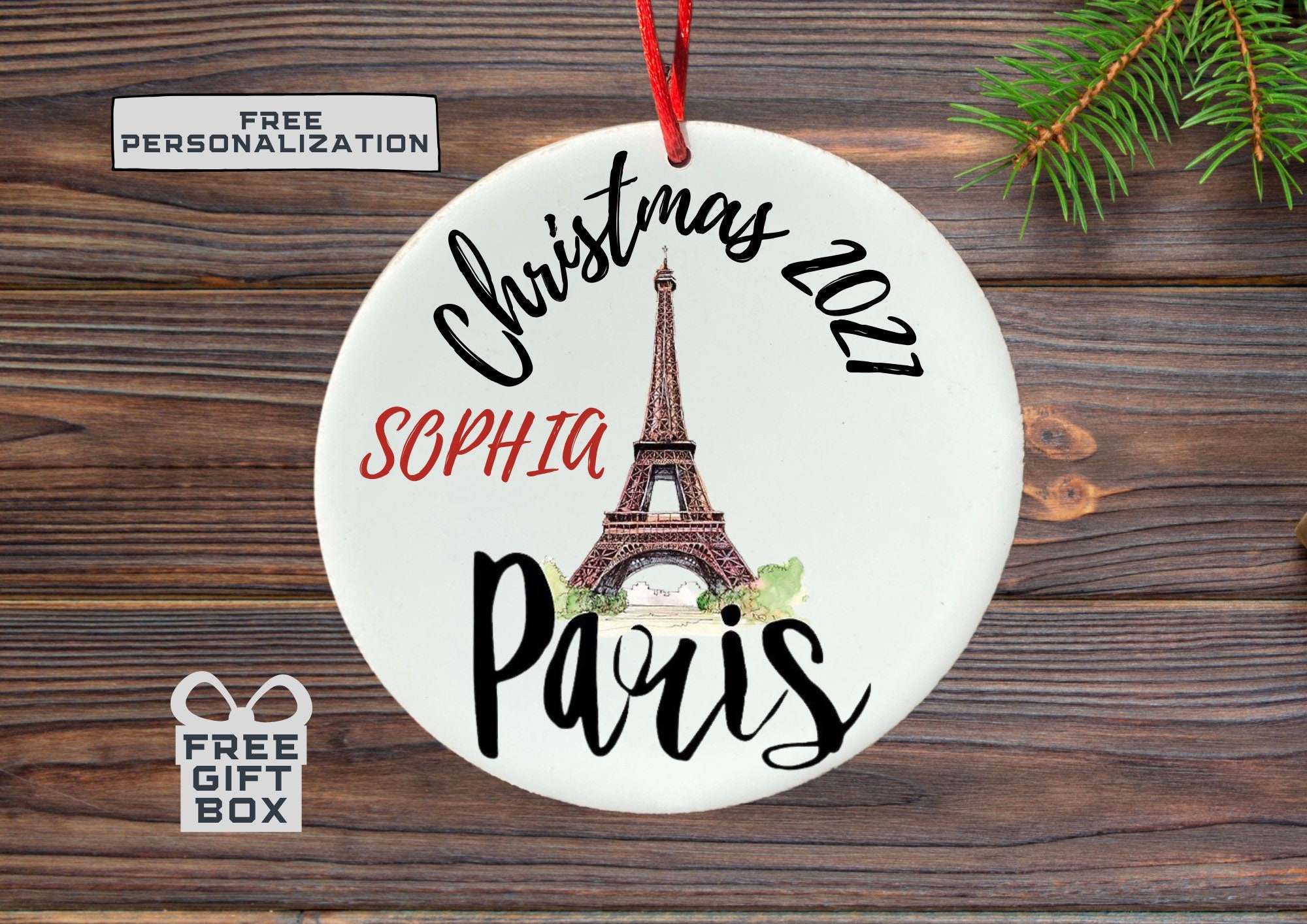 Discover Paris personalized Christmas Ornament