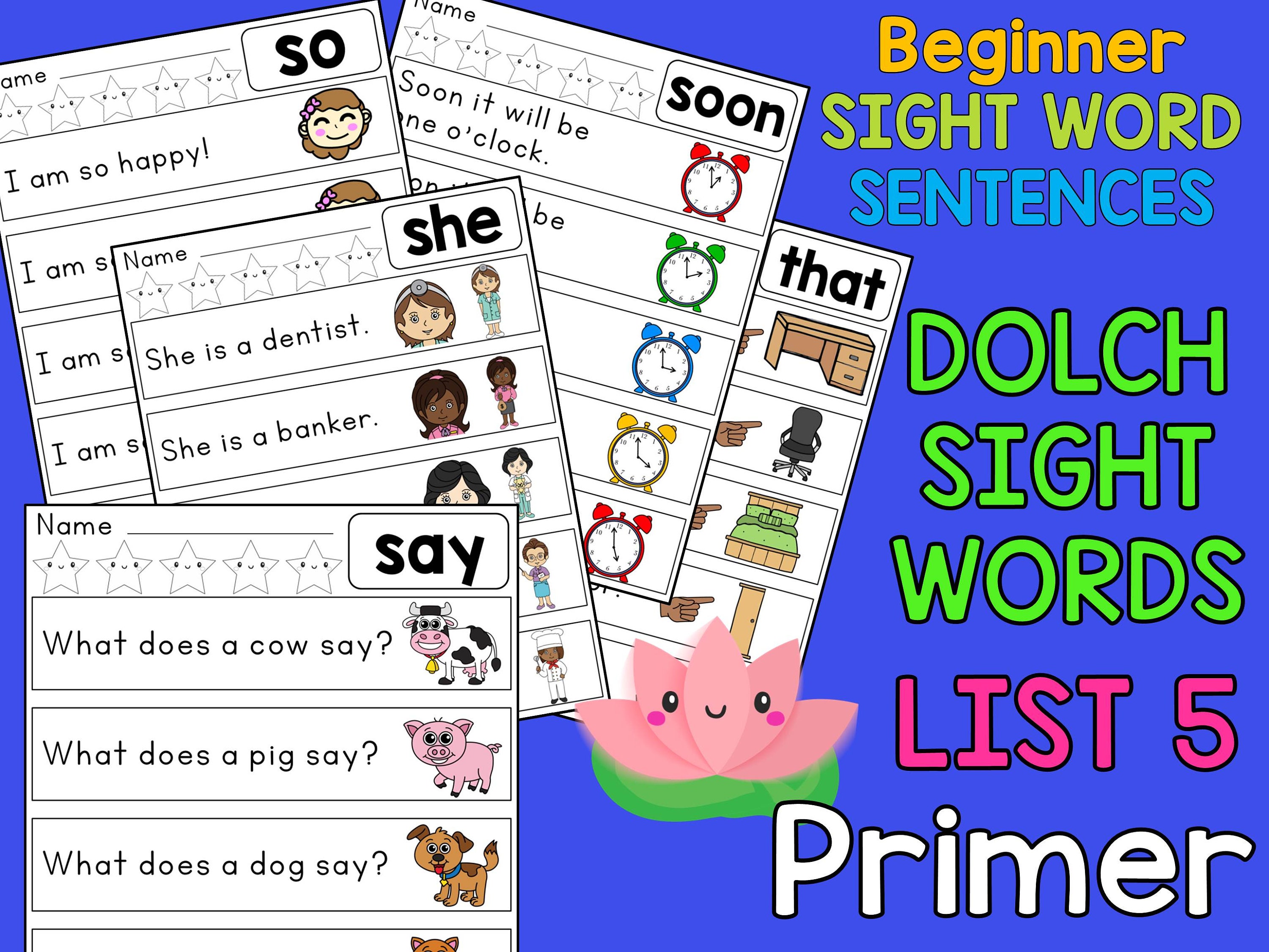 Sight Words 4 Sentence Worksheets