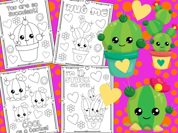 Cute Cactus Love and Birthday Party Coloring Pages The